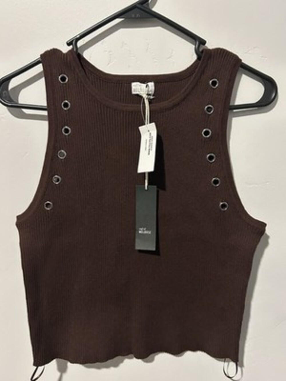 NWT West of Melrose Women’s Brown Ribbed Knit Tank Top Grommet Detail